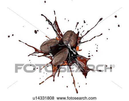 Coffee beans splashing in liquid coffee in the air. Close up view Isolated on white background. View Large Photo Image Stock Photo - Coffee beans splashing in liquid coffee in the air. Close up view Isolated on white background.. Fotosearch