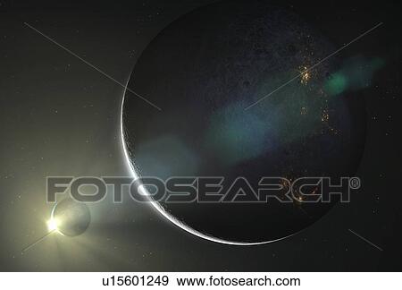Colonising the Moon. The far side of the Moon, with cities seen on the night side View Large Photo Image Stock Photo - Colonising the Moon. The far side of the Moon, with cities seen on the night side. Fotosearch