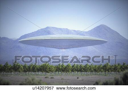 Composite image of an unidentified flying object (UFO) flying over plantation with mountains behind. View Large Photo Image Stock Photo - Composite image of an unidentified flying object (UFO) flying over plantation with mountains behind.. Fotosearch