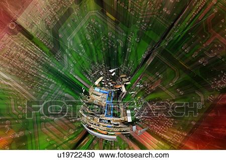 Stock Image - Computer parts and circuit board. Fotosearch