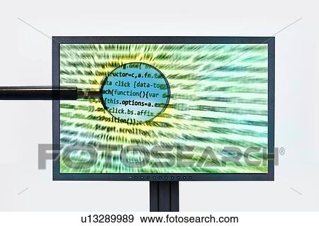 Computer screen with programming and magnifying glass. View Large Photo Image Stock Photo - Computer screen with programming and magnifying glass.. Fotosearch