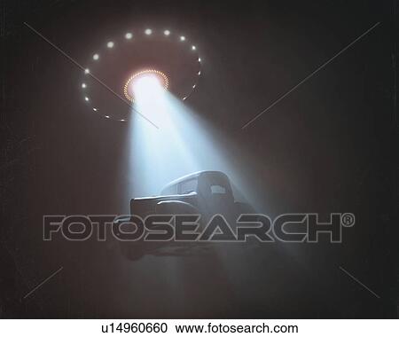 Conceptual illustration of alien abduction. Unidentified flying object (UFO) lifting a car. View Large Photo Image Stock Image - Conceptual illustration of alien abduction. Unidentified flying object (UFO) lifting a car.. Fotosearch