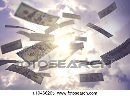 Stock Photography - Conceptual illustration of wealth. American dollar raining from the sky.. Fotosearch