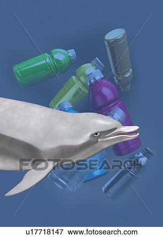 Stock Photo - Dolphins and plastic waste underwater, illustration.. Fotosearch