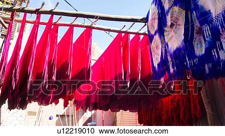 Dyed textiles hung out to dry, Marrakech, Morocco View Large Photo Image Stock Image - Dyed textiles hung out to dry, Marrakech, Morocco. Fotosearch