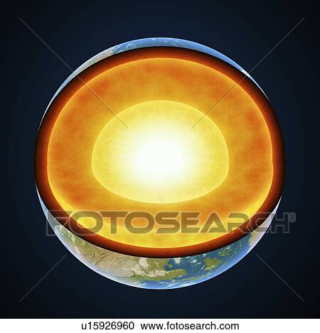 Stock Image - Earth, cut-away illustration.. Fotosearch