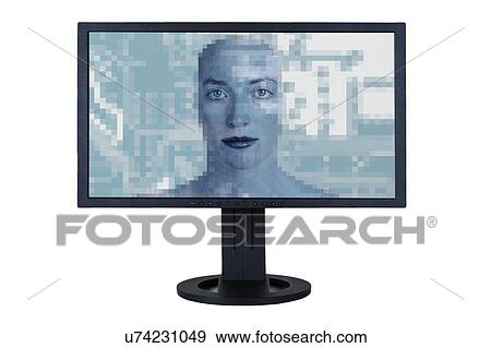 Stock Photo - Eyes staring out of computer screen with superimposed circuit board. Conceptual image of internet surveillance and cyber security.. Fotosearch