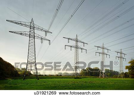 Field landscape with power lines near coal fired power station, Netherlands View Large Photo Image Stock Photo - Field landscape with power lines near coal fired power station, Netherlands. Fotosearch