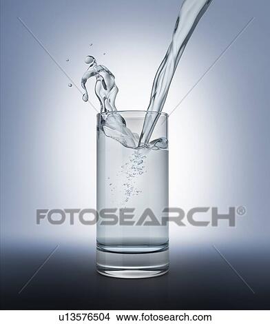 Glass full of clear water with pouring and splash. Isolated on white/grey background. View Large Photo Image Picture - Glass full of clear water with pouring and splash. Isolated on white/grey background.. Fotosearch