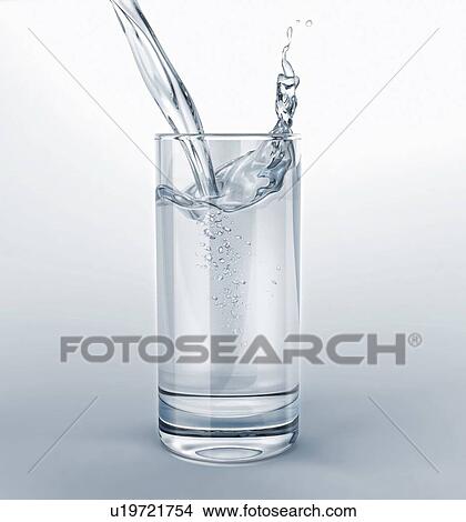 Glass full of clear water with pouring and splash. Isolated on white/grey background. View Large Photo Image Picture - Glass full of clear water with pouring and splash. Isolated on white/grey background.. Fotosearch