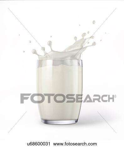 Stock Image - Glass full of fresh milk with splash. Isolated on white background.. Fotosearch
