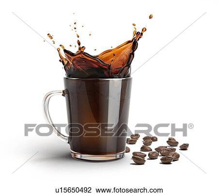 Glass mug with coffee splash. Some coffee beans on the surface besides it. Isolated on white background. View Large Photo Image Stock Image - Glass mug with coffee splash. Some coffee beans on the surface besides it. Isolated on white background.. Fotosearch