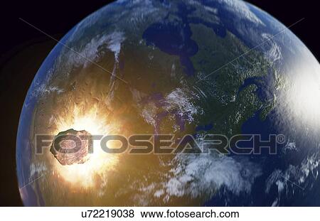 Huge asteroid impacting Earth, illustration. View Large Photo Image Stock Photo - Huge asteroid impacting Earth, illustration.. Fotosearch