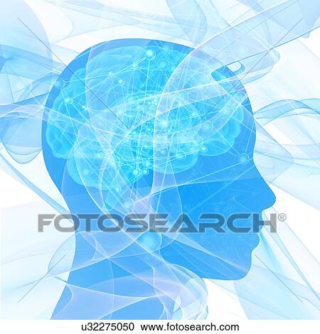 Stock Image - Human brain atoms, illustration. Fotosearch