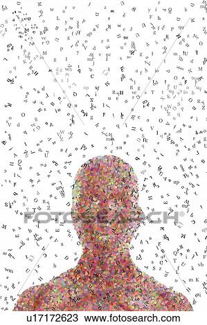 Stock Image - Human head with letters of the alphabet, illustration.. Fotosearch