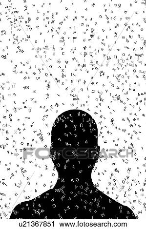 Stock Image - Human head with letters of the alphabet, illustration.. Fotosearch