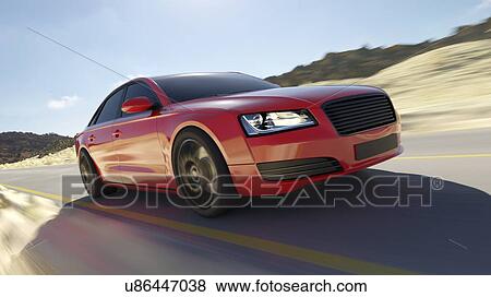 Stock Photo - Illustration of a fast red car on the road. Fotosearch