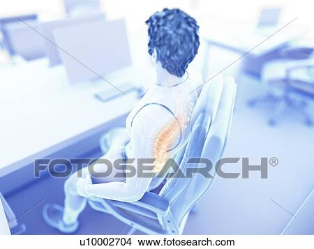 Picture - Illustration of an office worker with a painful back. Fotosearch