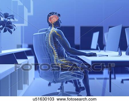 Illustration of an office worker's brain and nerves View Large Photo Image Stock Image - Illustration of an office worker's brain and nerves. Fotosearch