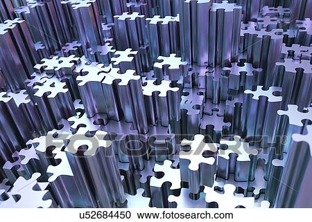Stock Image - Jigsaw puzzle towers, illustration. Fotosearch