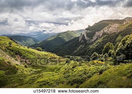Stock Photo - Landscape near Fuente De in national reserve Parque National de los Picos de Europa, Potes, Cantabria, Spain. Fotosearch