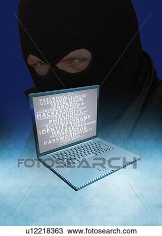Stock Image - Laptop and computer hacker, illustration. Fotosearch