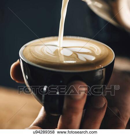 Latte Art Coffee Cup View Large Photo Image Stock Photo - Latte Art Coffee Cup. Fotosearch