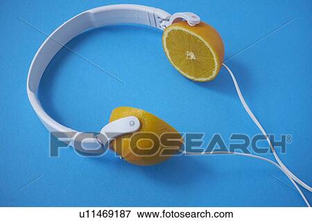 Lemon headphones View Large Photo Image Stock Photo - Lemon headphones. Fotosearch