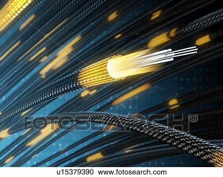 Stock Image - Light from fibre optic cable. 3d illustration.. Fotosearch