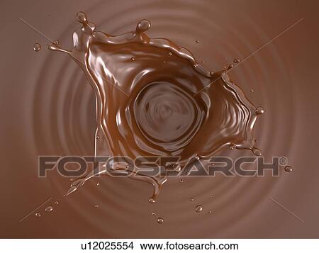 Picture - Liquid chocolate crown splash. In a liquid chocolate pool. With circular ripples. Viewed from the top.. Fotosearch
