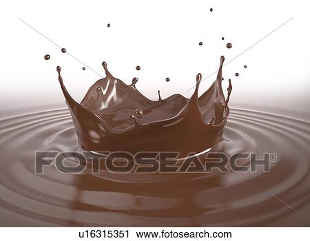 Stock Image - Liquid chocolate crown splash with ripples. Perspective view. on white background.. Fotosearch