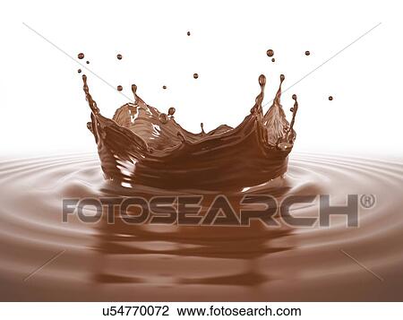 Stock Image - Liquid chocolate crown splash with ripples. Perspective view. on white background.. Fotosearch