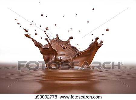Stock Photo - Liquid chocolate crown splash with ripples. Side view. On white background.. Fotosearch