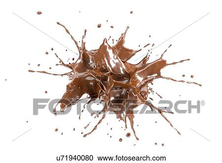 Stock Image - liquid chocolate isolated splash explosion. Isolated on white background.. Fotosearch