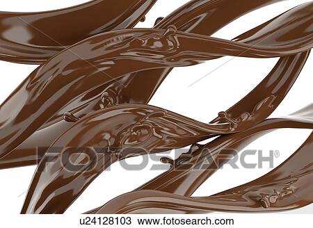 Stock Image - Liquid chocolate waves strips with little splashes. On white background.. Fotosearch