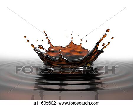 Stock Image - Liquid coffee crown splash in coffee pool with ripples. close up view. On white background.. Fotosearch