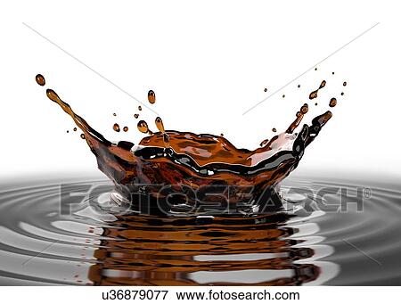 Stock Photo - Liquid coffee crown splash in coffee pool with ripples. close up view. On white background.. Fotosearch