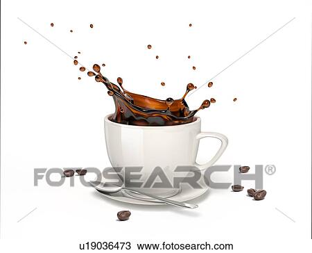 Liquid coffee splash in a white cup on saucer and spoon, With some coffee beans around on the floor. View Large Photo Image Stock Image - Liquid coffee splash in a white cup on saucer and spoon, With some coffee beans around on the floor.. Fotosearch