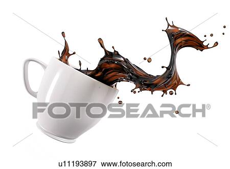 Liquid coffee wave splashing out from a white cup mug, isolated on white background. View Large Photo Image Stock Photo - Liquid coffee wave splashing out from a white cup mug, isolated on white background.. Fotosearch