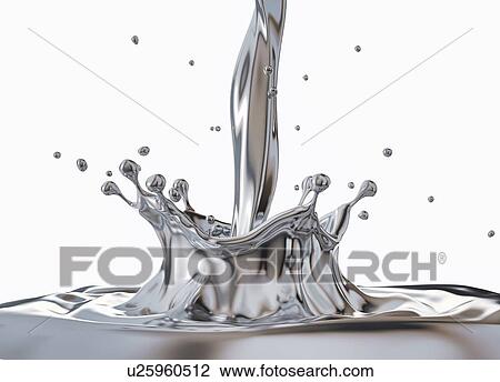 Liquid silver metal pouring with Crown splash and ripples. Side view. On white background. View Large Photo Image Stock Image - Liquid silver metal pouring with Crown splash and ripples. Side view. On white background.. Fotosearch
