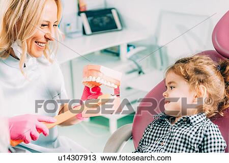 Little girl at dental clinic, learning how to brush teeth correctly. View Large Photo Image Stock Image - Little girl at dental clinic, learning how to brush teeth correctly.. Fotosearch