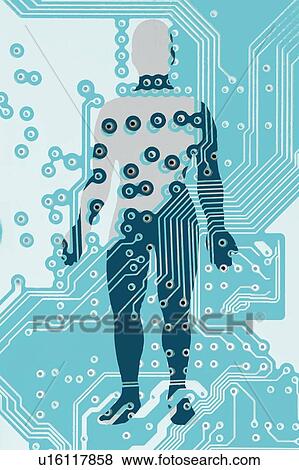 Stock Photo - Man with computer circuit board, illustration. Fotosearch