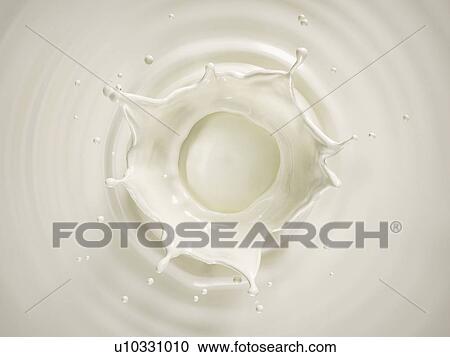 Stock Image - Milk crown splash in milk pool with circular ripples viewed from the top.. Fotosearch