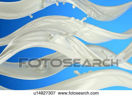 Milk or white paint waves strips with little splashes. On blue background. View Large Photo Image Stock Photo - Milk or white paint waves strips with little splashes. On blue background.. Fotosearch