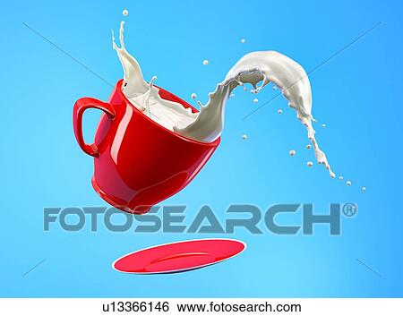 Milk splash in red mug cup and saucer jumping on blue background. View Large Photo Image Stock Photograph - Milk splash in red mug cup and saucer jumping on blue background.. Fotosearch