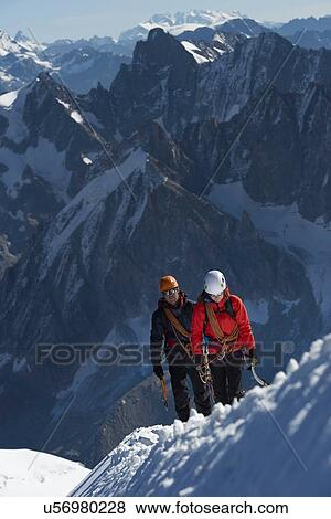 Stock Photo - Mountain climbers, Chamonix, Rhone-Alps, France. Fotosearch