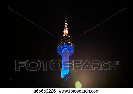 Stock Photograph - N Seoul Tower at night, Seoul, South Korea. Fotosearch