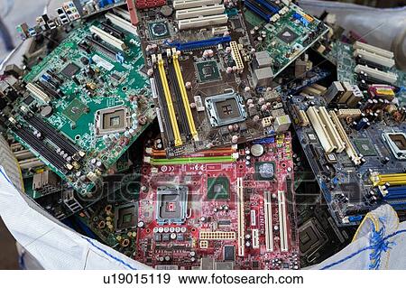 Old circuit boards ready for recycling in recycling factory View Large Photo Image Stock Photo - Old circuit boards ready for recycling in recycling factory. Fotosearch