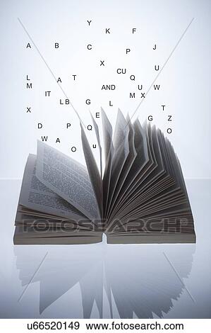 Stock Photo - Open book with letters, conceptual image. Fotosearch