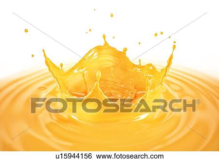 Orange juice crown splash with ripples. Bird eye view. On white background. View Large Photo Image Stock Photograph - Orange juice crown splash with ripples. Bird eye view. On white background.. Fotosearch